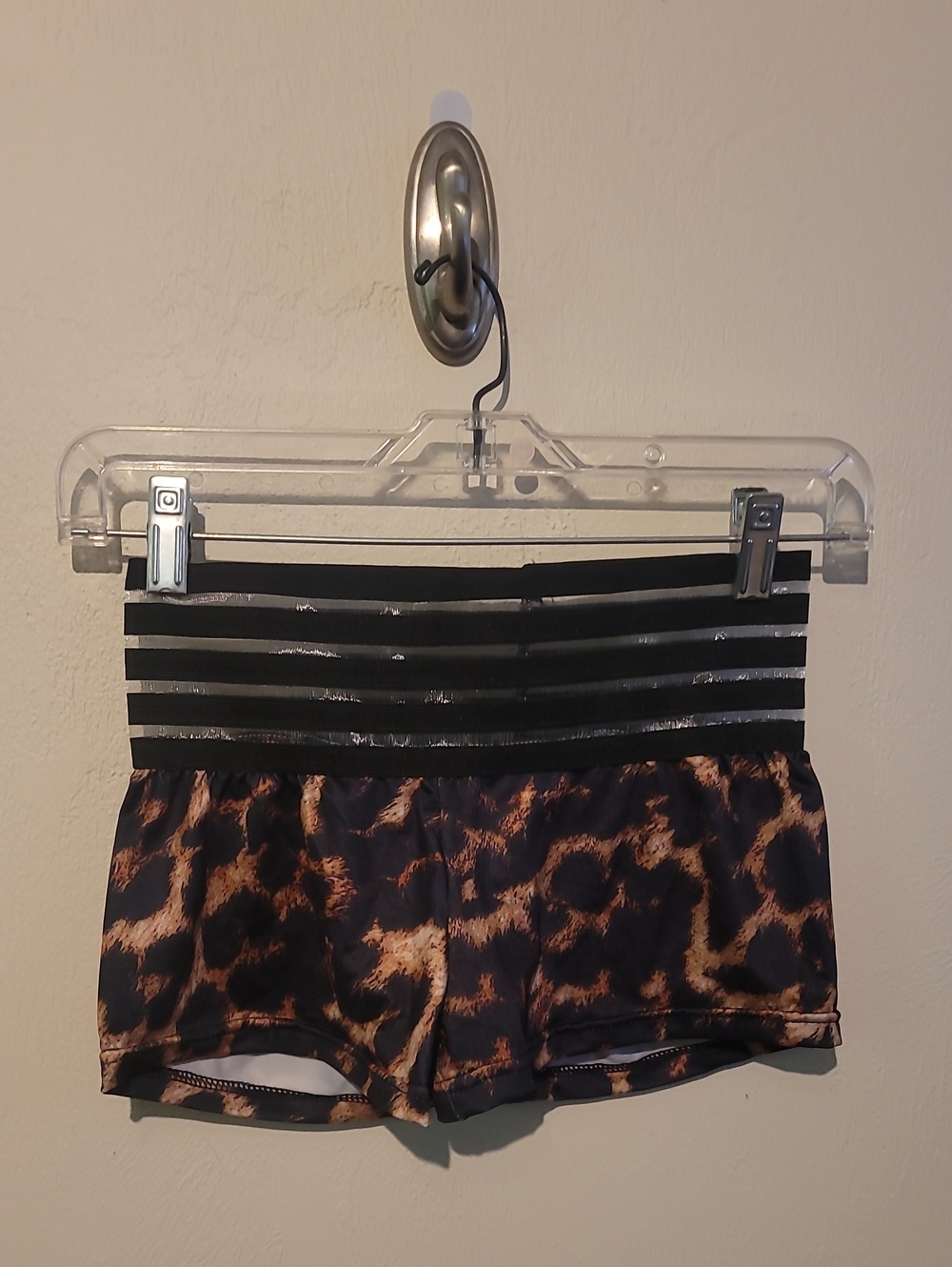 Leopard Print Women’s Shorts with Transparent Striped Waistband & Srunchy Butt